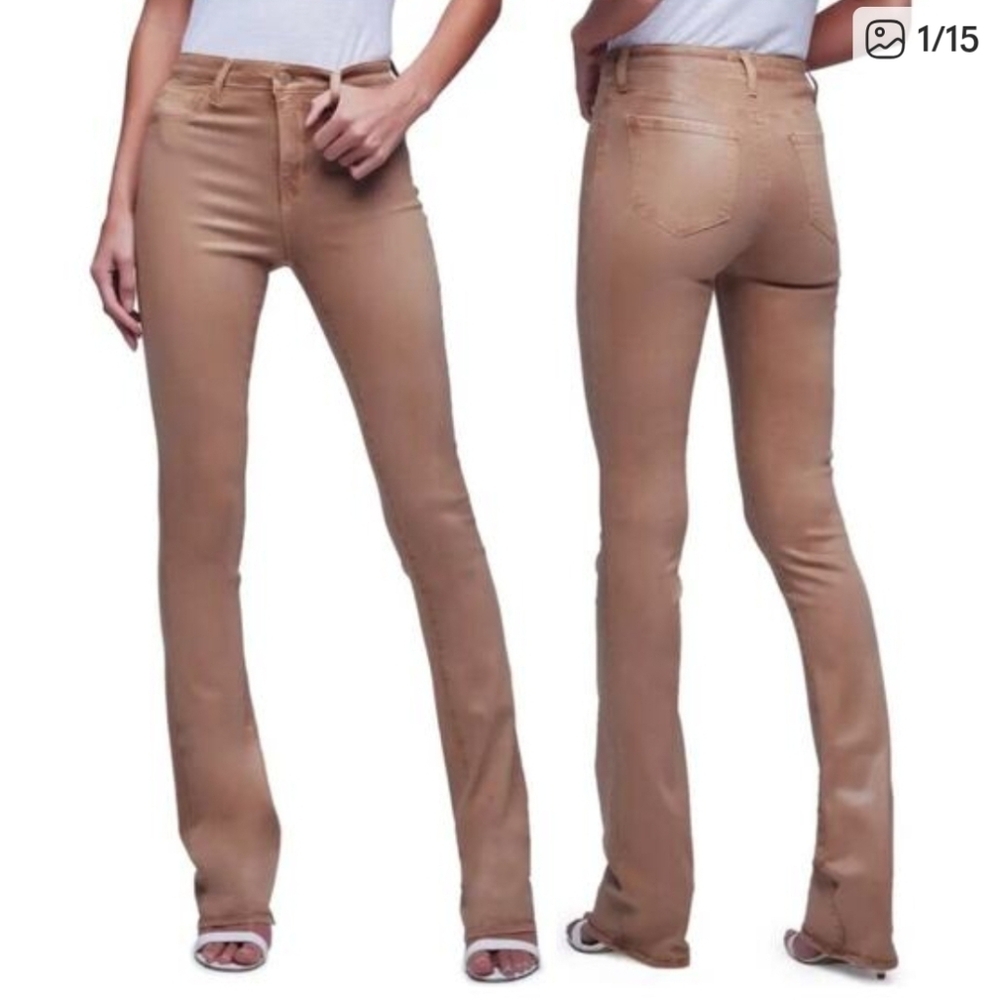 L'Agence Beige Hi Rise COATED denim W Split Hem Sz 28